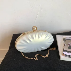 European and American fashionable oval shell goose egg acrylic clutch chain bag pearl evening handbag shoulder bag