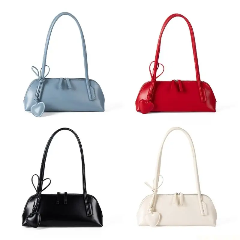 X90D Women's Shoulder Bag With Removable Heart Charm Ergonomic PU Leather Handbag Casual Underarm Purse For Work And Travel