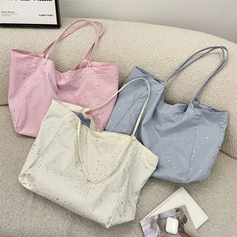 Star Sparkling Canvas Bag New Large Capacity Single Shoulder Simple Versatile Tote Bag Bolsas De Mujer - Image 2