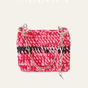 CEZIRA Fashion Colorful Cloth Strips Handmade Woven Handbag for Women Luxury Metal Chain Square Purse Shoulder Bag Daily Travel