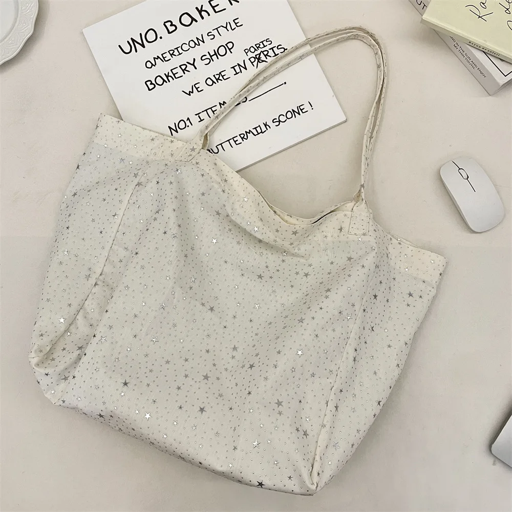 Star Sparkling Canvas Bag New Large Capacity Single Shoulder Simple Versatile Tote Bag Bolsas De Mujer - Image 5