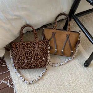 Bucket Bag 2025 Winter New style leopard velvet fashionable Korean popular handbag for women trendy and niche women's bag