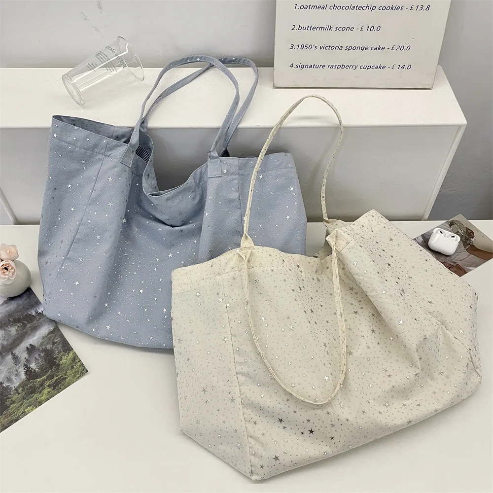 Star Sparkling Canvas Bag New Large Capacity Single Shoulder Simple Versatile Tote Bag Bolsas De Mujer