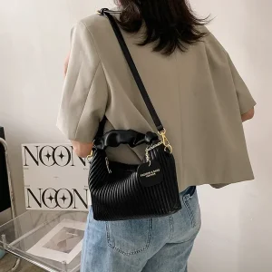 2023 New Niche Design Shoulder Messenger Bag Foreign Style Women Small Square Bag Textured Vertical Striped Handbag