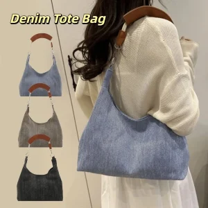 Casual Vintage Denim Tote Bags Large-capacity Y2k Denim Shoulder Bag Leisure Harajuku Women Handbags Work Bag